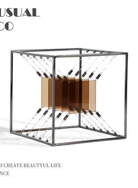 现代简约轻奢方形金属亚克力摆件样板间售楼处客厅电视柜软装饰品
