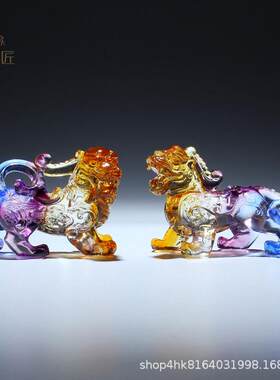 高档古法琉璃汽车摆件新款貔貅招财车载中控台摆设车内装饰品一对