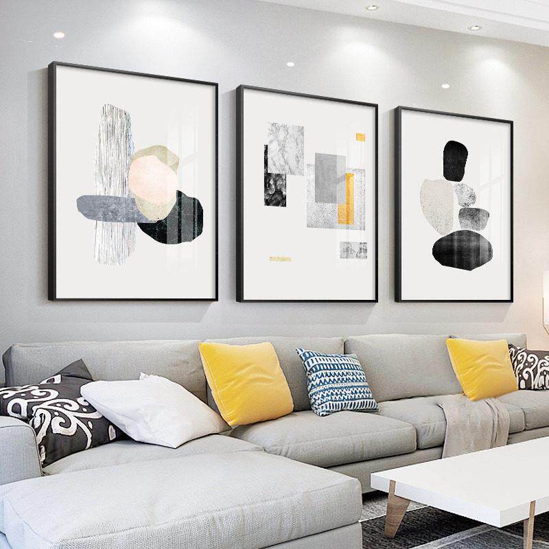 客厅装饰画沙发背景墙挂画轻奢高档抽象现代简约饭厅三联艺术壁画