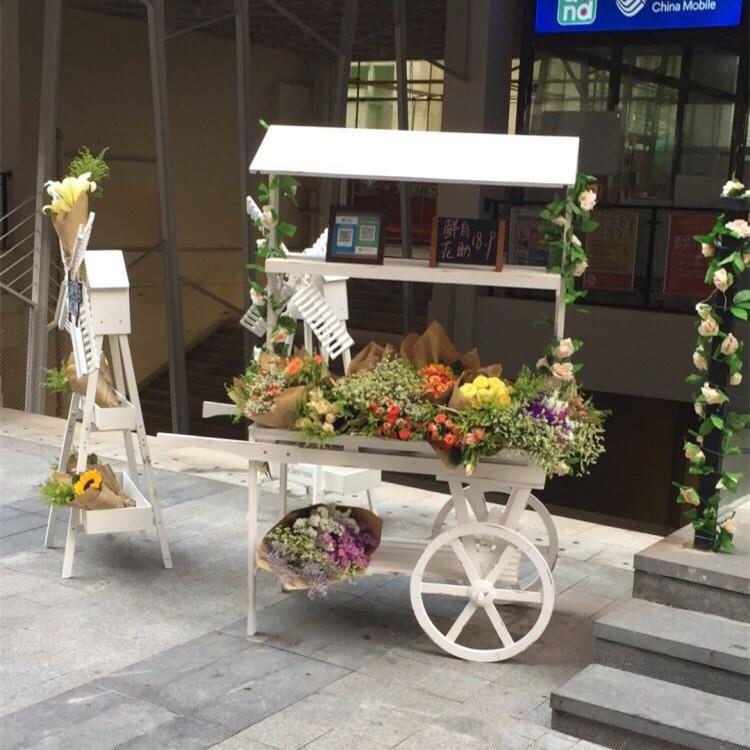 田园乡村复古做旧实木花窗架2016-236业推车花房花车摆件商店铺橱