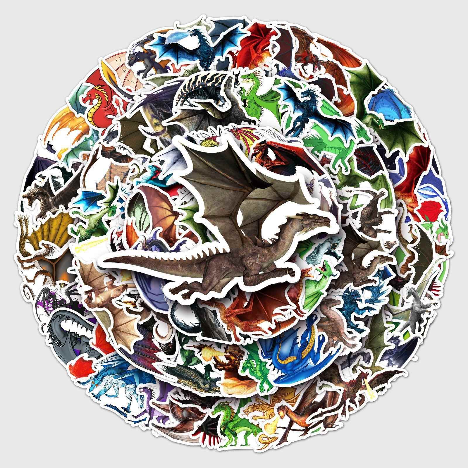 100张龙涂鸦个性跨境卡通动物炫酷装饰DIY滑板水杯行李箱贴纸防水