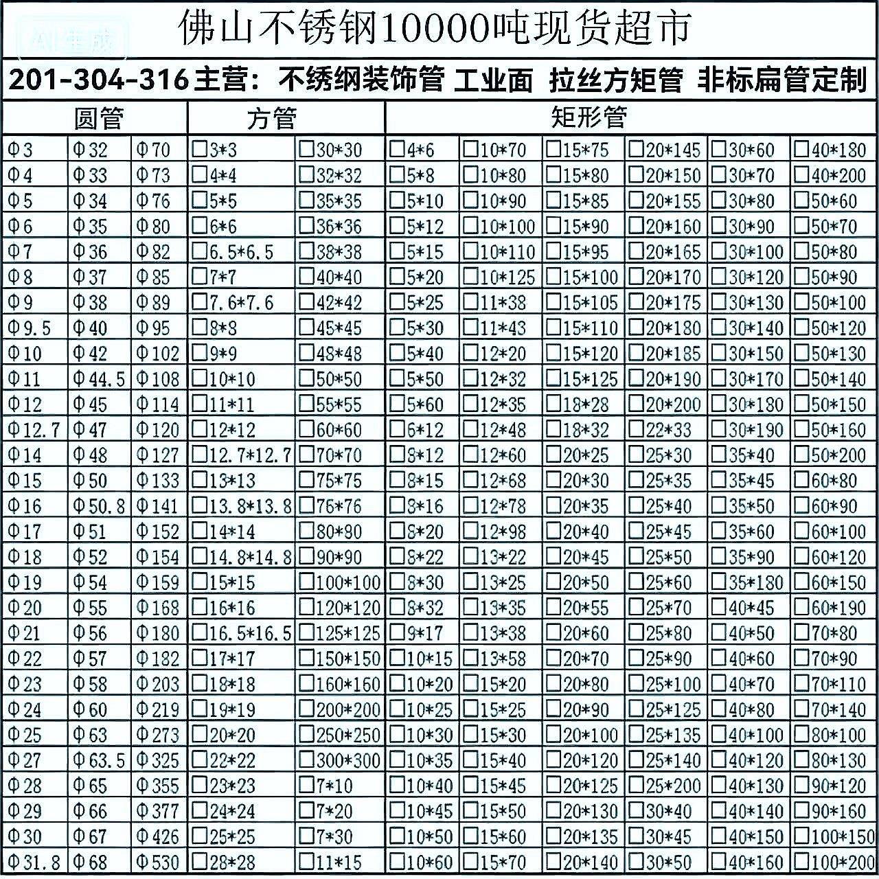 国标201不锈钢方管小口径圆管304加厚方管平椭圆管扇形管激光切割
