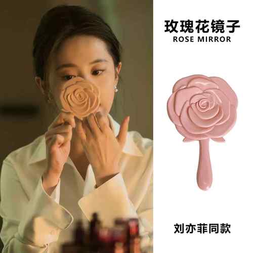 手柄镜玫瑰同款玫瑰花镜子便携化妆镜北欧学生宿舍可爱梳妆公主镜