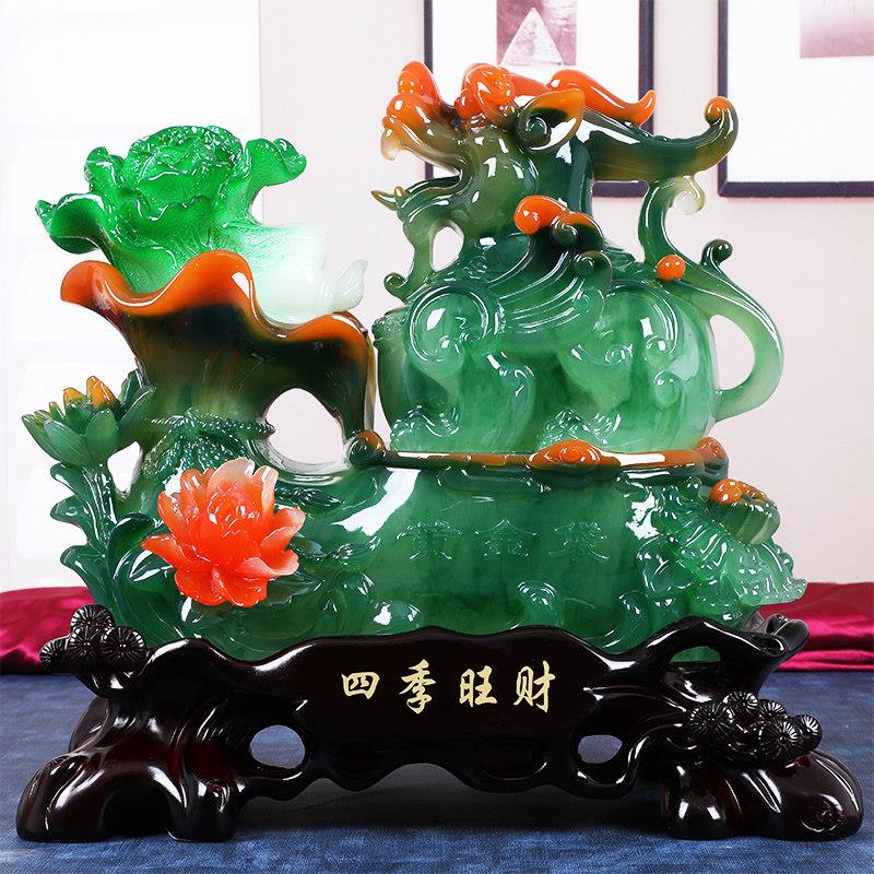 貔貅摆件招财皮丘 纯手工玉白菜 中式艺术摆饰 开业礼品 家居装饰