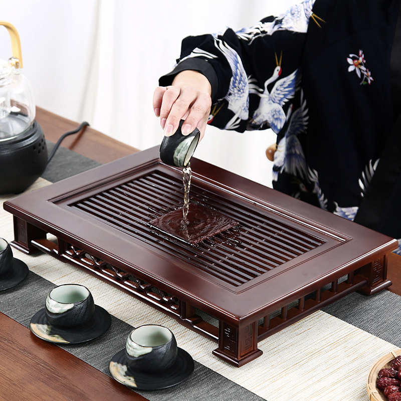 干湿两用茶盘储排水茶杯抽屉式竹制简约泡茶台小家用茶海套装日