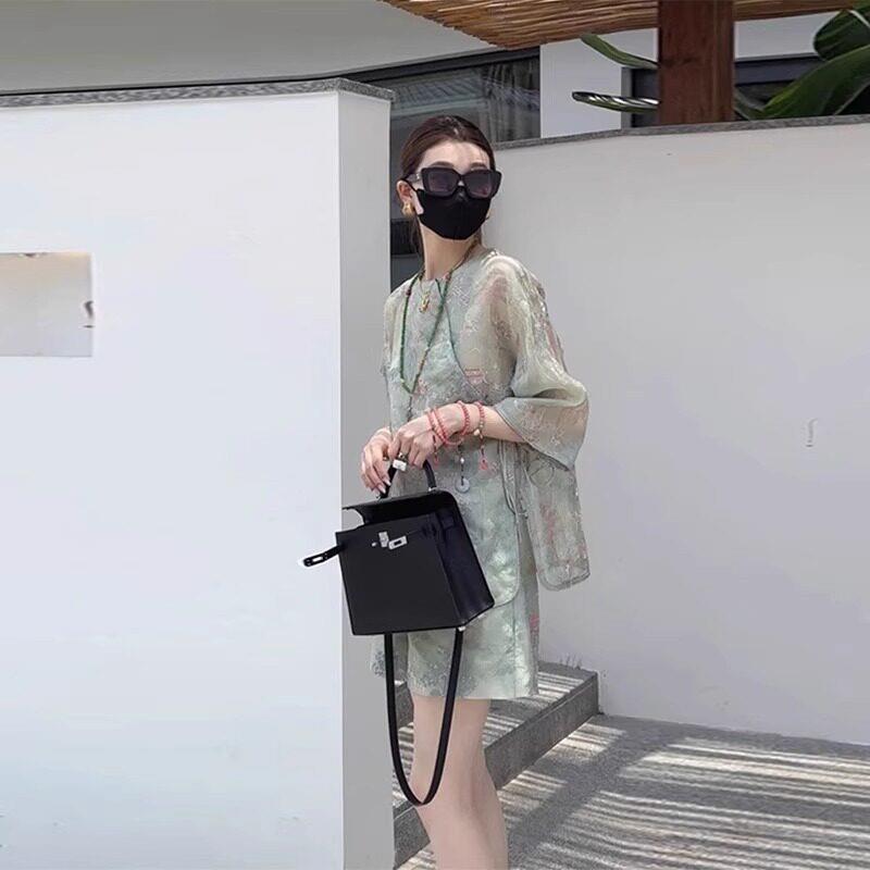 欧洲站2025夏季年新款女装高端唐装绿色上衣气质奢华大牌两件套装
