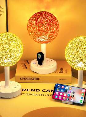 防雷北欧装饰台灯带USB卧室氛围床头灯柔光喂奶灯