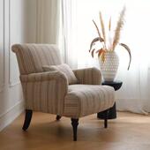 美式 靠简约条纹高背棉虎布麻艺单475人沙发椅懒人沙 复古老椅法式