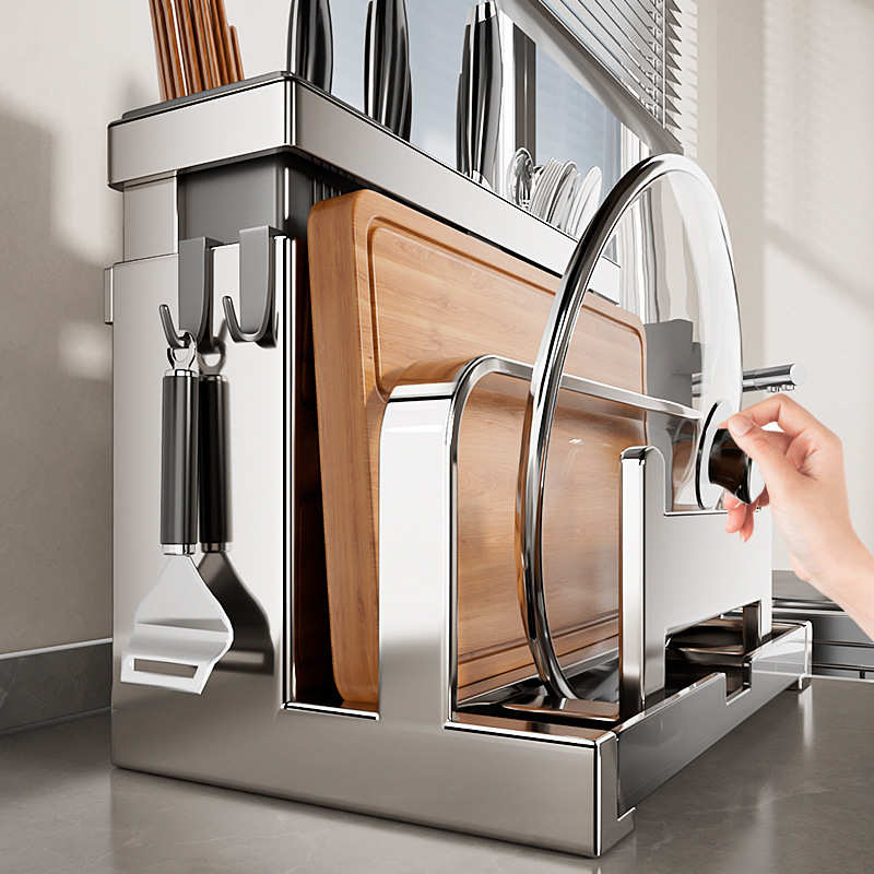 不锈钢厨房刀架置物架多功能台面菜板放置刀座筷子笼收纳2025新款