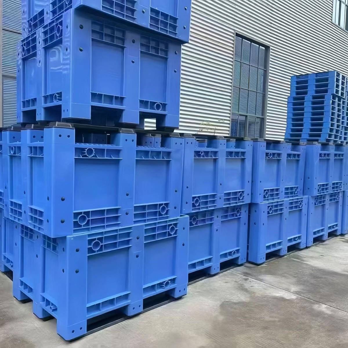 封闭式塑料卡板箱带盖商用仓库冷库储物网格叉车折叠塑胶周转箱筐
