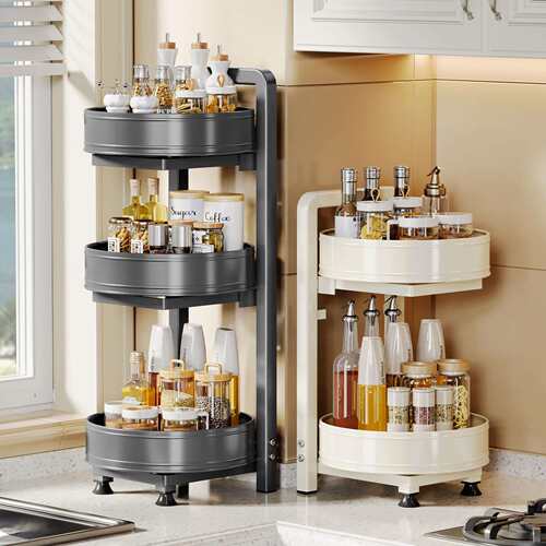 360度旋转调料置物架厨房台面调味品家用油盐酱醋圆形收纳盒架子