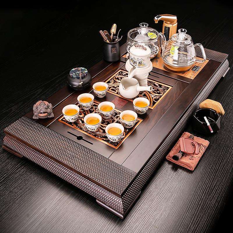 新中式黑檀木结福茶具套装大茶盘套装茶海实木茶桌可家用