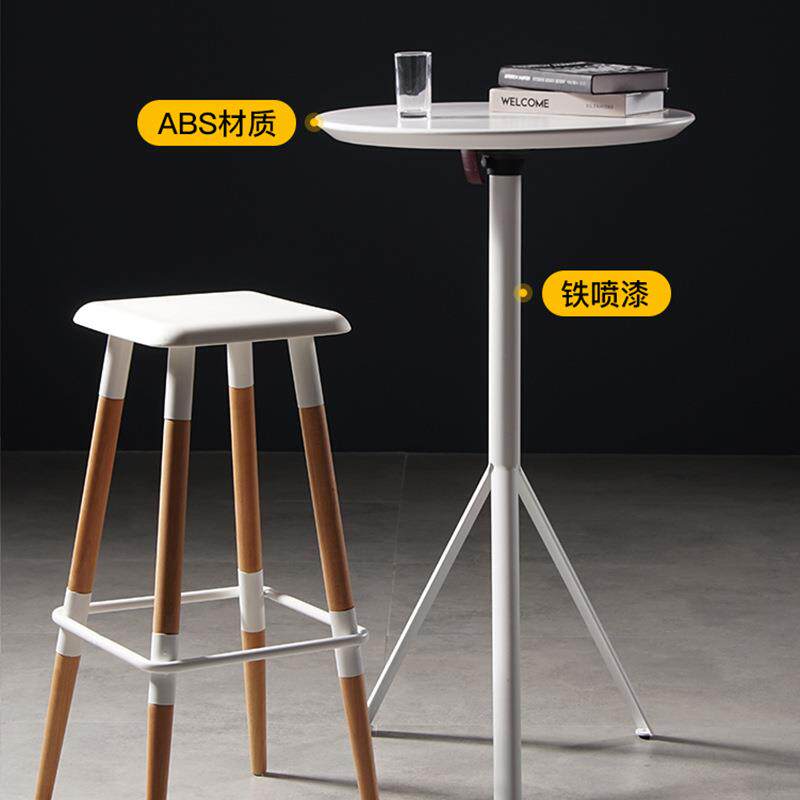 圆形吧台桌北欧咖啡厅吧台小圆桌工业风铁艺复古高脚桌子接待会议