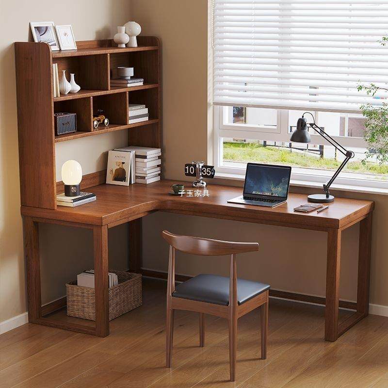 实木转角书桌椅组合L型拐角工作台家用卧室靠墙写字桌台式电脑桌