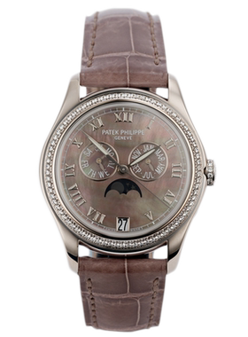 [9.8新]百达翡丽复杂功能时计18K白金镶钻自动机械女表4936G