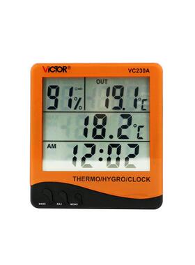 胜利仪器 VC230A 室内外双探头数字温度表 家用温湿度计 带闹钟