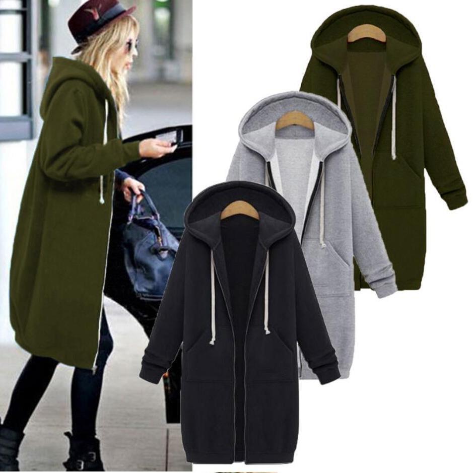 mid-length hooded solid color jacket sweatshirt fleece