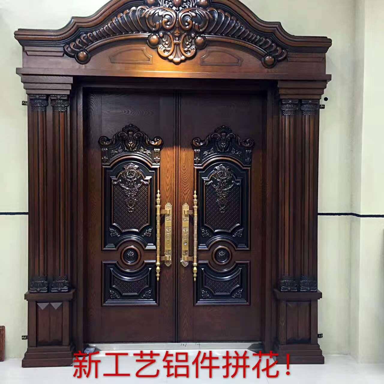 厂家直供别墅入户大门双开铁艺大门锌铁合金仿铜大门尺寸制作