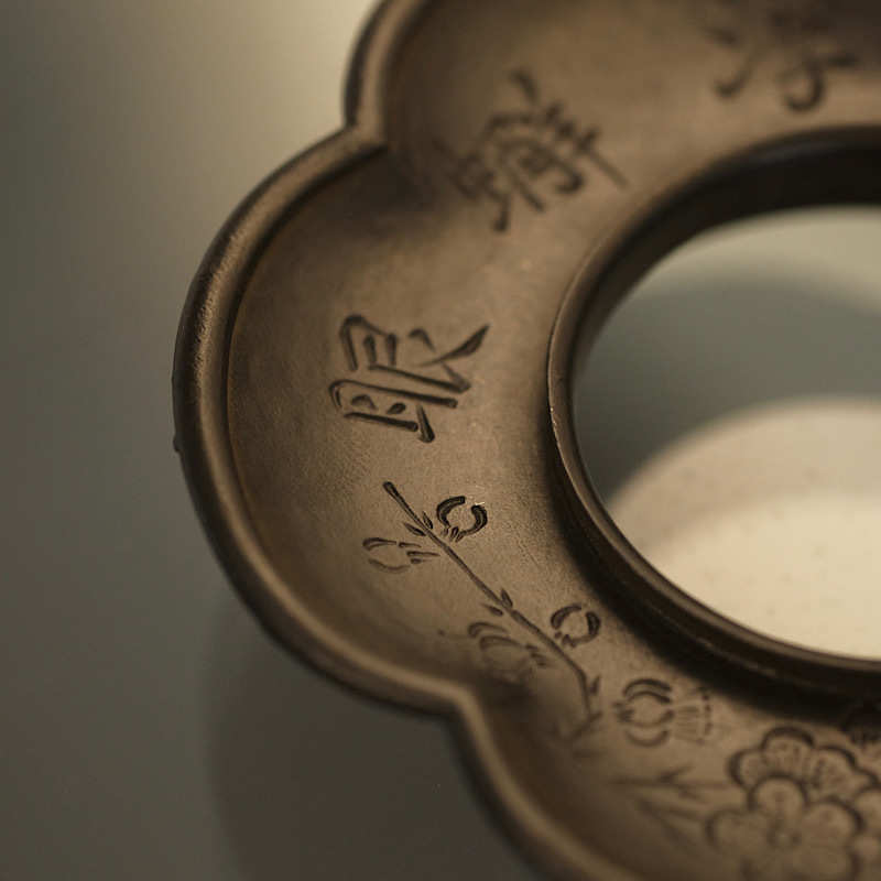 乾茂号造手工刻梅花诗文古锡盖碗托底茶杯托壶承古锡制器中式复古