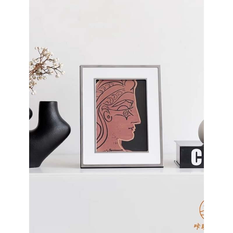 侘寂风高级感创意玄关背景墙装饰画小众抽象人物线条卧室客厅挂画图片