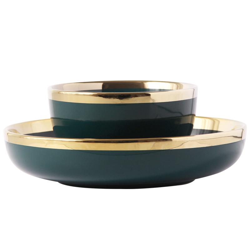 批发轻奢风碗碟套装金边餐具16头 ins陶瓷盘子碗组合2024新款家用