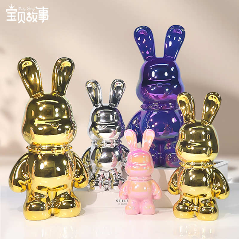 现代风格朋克兔摆件 树脂工艺品重工兔子潮玩手办家居摆件 可批发