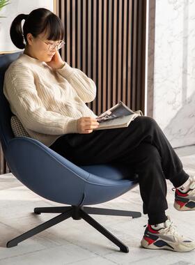 7K休意式单人发椅轻客奢阳台懒人蛋沙壳椅酒店简约厅皮质旋F76H5J