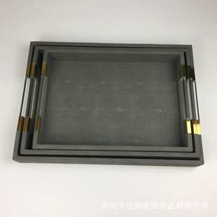 现代简约托盘摆件 新中式 灰色样板房托盘工艺摆件