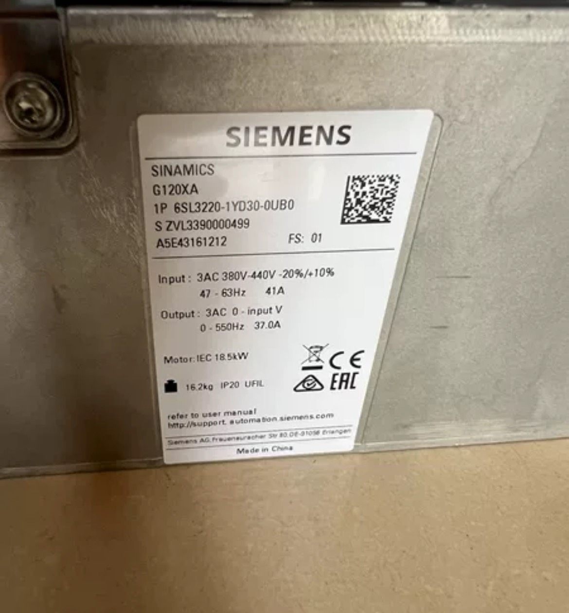 西门子6SL3220-1YD30-0UB0 18.5kw变频