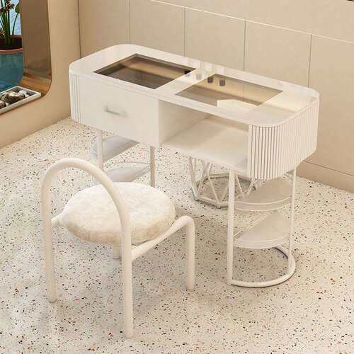 奶油风美甲桌白色日式经济型玻璃单人全套轻奢简约美甲台美甲