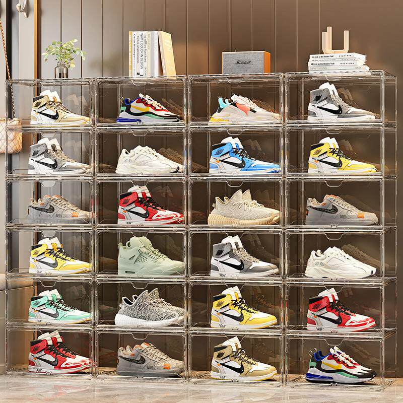 跨境鞋子收纳盒球鞋防氧化鞋柜家用门口鞋架磁吸鞋墙透明塑料鞋盒