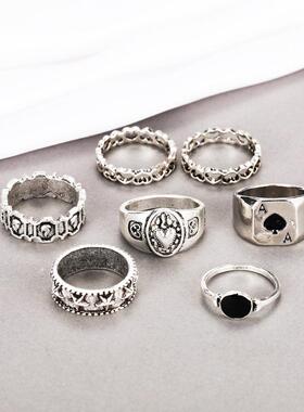 7pcs set card Poker ring Men
