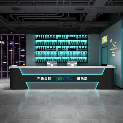 酒吧吧台转角餐厅健身房前台接待柜台复古工业风台球厅收银台