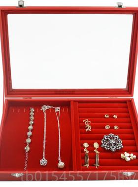 正品大号子红色带耳盖珠宝箱格收纳戒指项链手链手吊坠环耳钉镯首