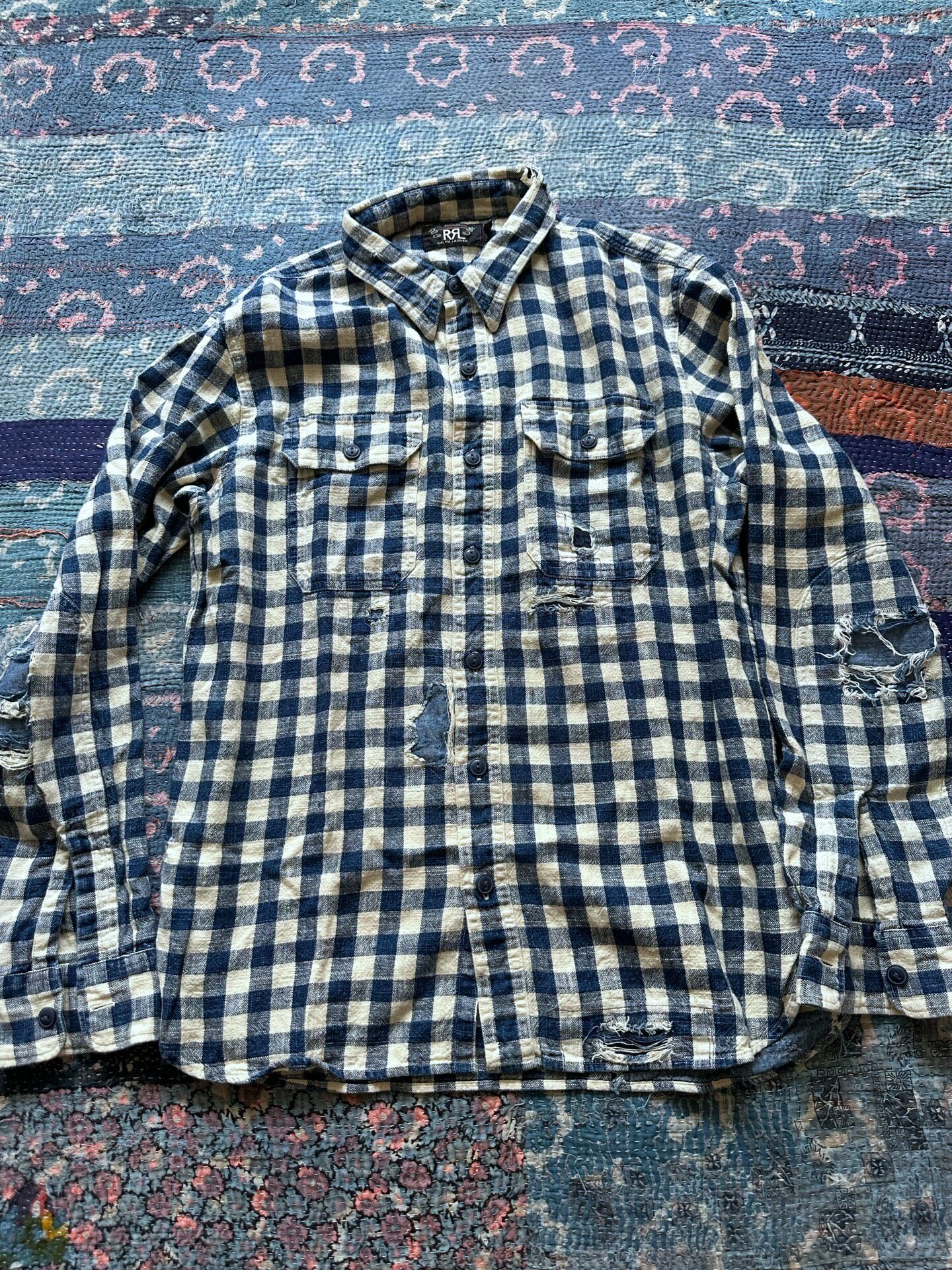 RRL Distressed Check Workwear Shirt