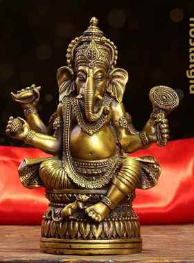 纯黄铜象鼻财神象饰天目象泰家居桌面车饰招财进宝饰品