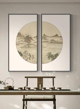 新中式茶室背景墙装饰画 画饭厅挂画 画水墨画 画书房山水国画 画