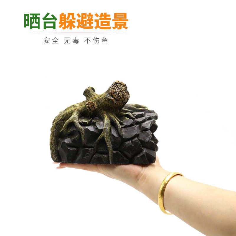 鱼缸造景装饰假山石青苔仿真水草造景小桥乌龟缸晒台造景鱼虾躲避