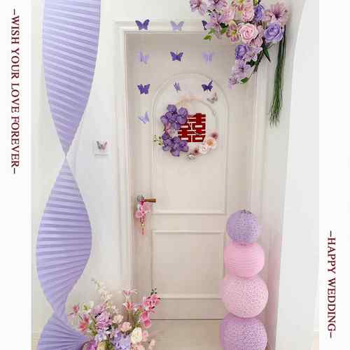 结婚用门上挂饰男女方卧室门仿真花装饰婚房布置房门角仿真花装扮