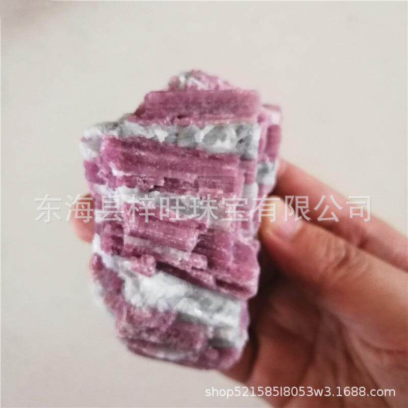 玫红碧玺原矿天然粉碧玺原石毛料梅花碧玺把玩矿标实物 外贸
