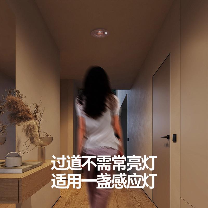 人体红外感应射灯嵌入式入户门胡桃木色中古风走廊人来即亮感应灯