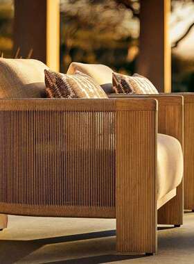 外藤编沙室外院别墅阳台绳编茶几花园BBN休闲实木户酒店发庭藤椅