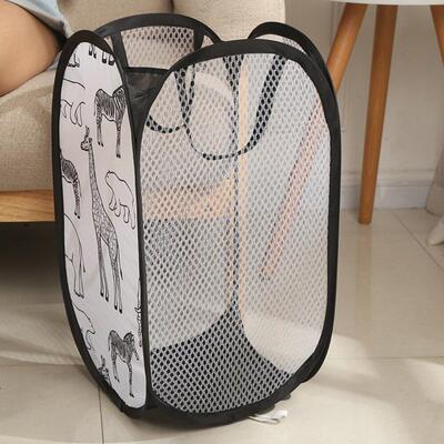 Cartoon Print Laundry Baskets Mesh Laundry Clothes Organizer