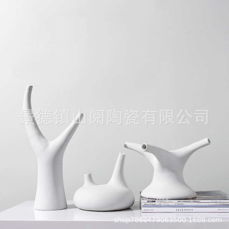 装饰品摆件烧异形北欧客厅小口径风格欧式陶瓷花素玄关花瓶器插花