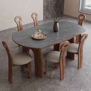 美式实木折叠餐桌可变圆桌客厅2025新款可伸缩高端岩板家庭中古风