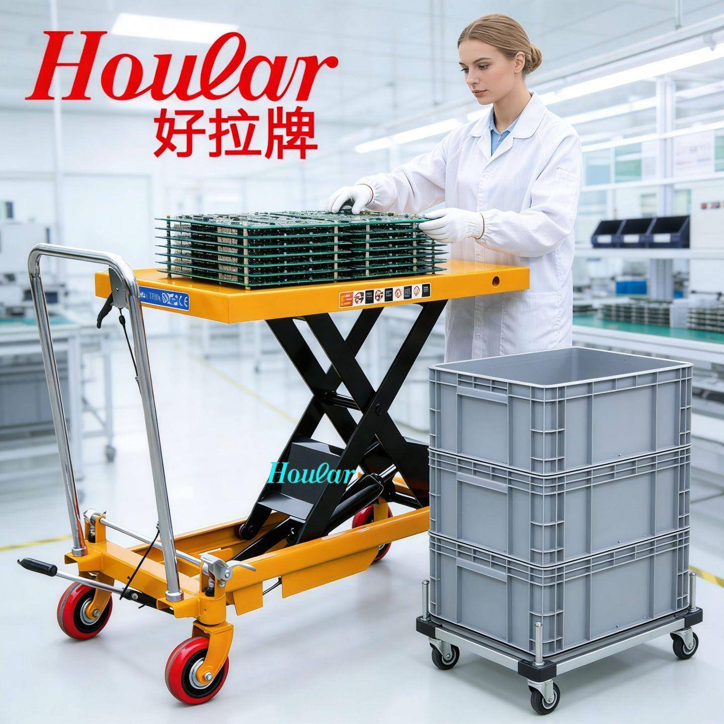 HOULAR移动式手动平台车搬运车液压升降台车小型模具升车仓库
