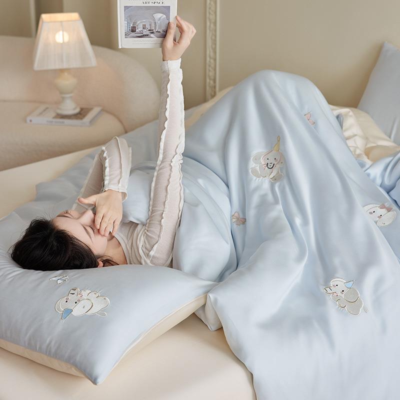 类60s兰精天丝四件套滑精裸致刺绣亲25511-13肤睡床单被套凉感丝