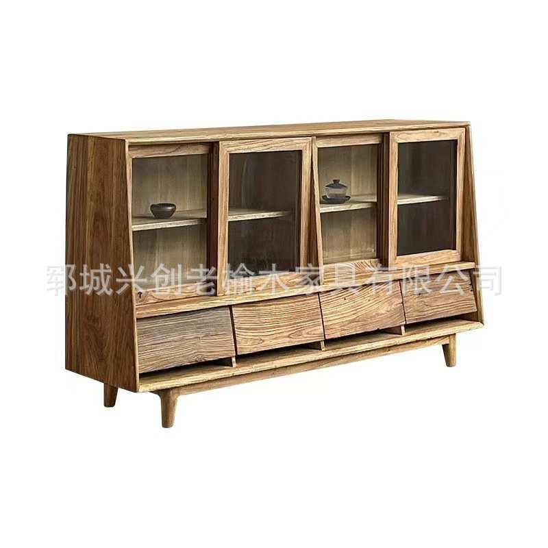 新中式实木电视柜老榆木客厅储物柜书架茶具古董展示架多宝阁边柜