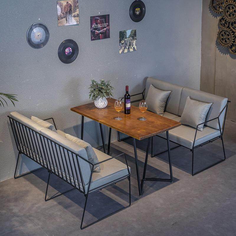美式铁艺双人沙发椅组合loft工业风多功能sofa奶茶店酒吧甜品店