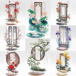 谷美彩窗亚克力立牌二次元拍摄道具场景背景板吧唧谷子展示架国风